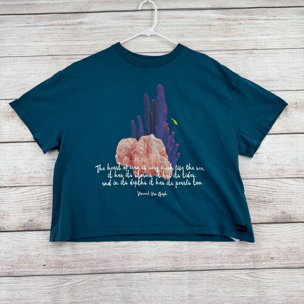 Disney National Geographic Crop Short Sleeve T-Shirt Women's XL Teal